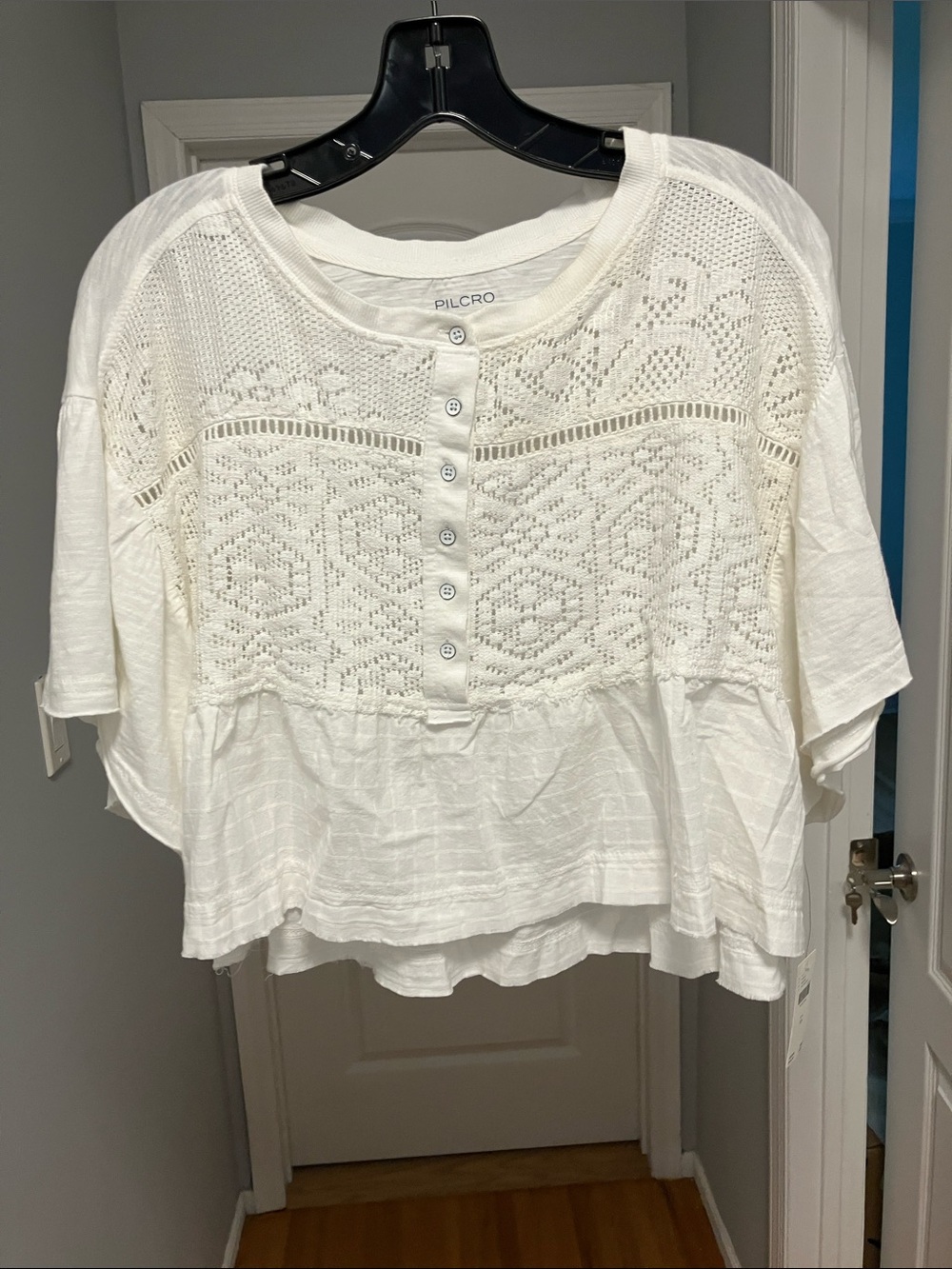 Pilcro White Crochet-Front Button Blouse
